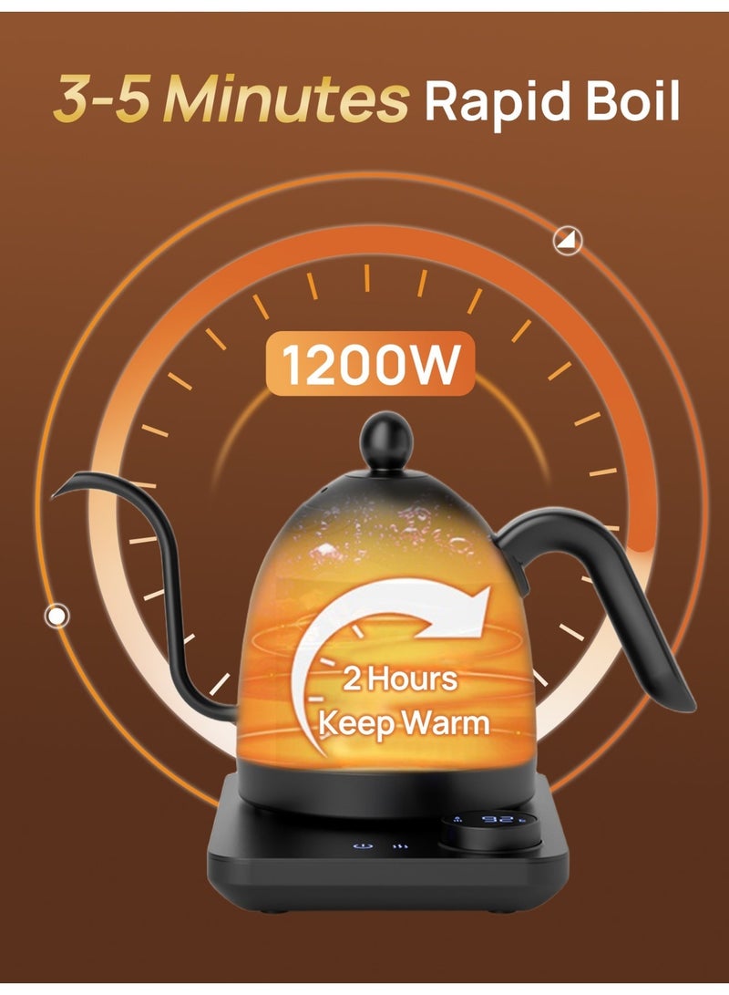 Brutelle Electric Gooseneck Kettle V60 Coffee Kettle Tea Kettle 0.8L 1200W Power Rotary Push Button Adjustable Temperature with Insulation Quick Heating Perfect for Pour-Over Coffee at Home and Office Coffee Corner Matte Black - Image 4